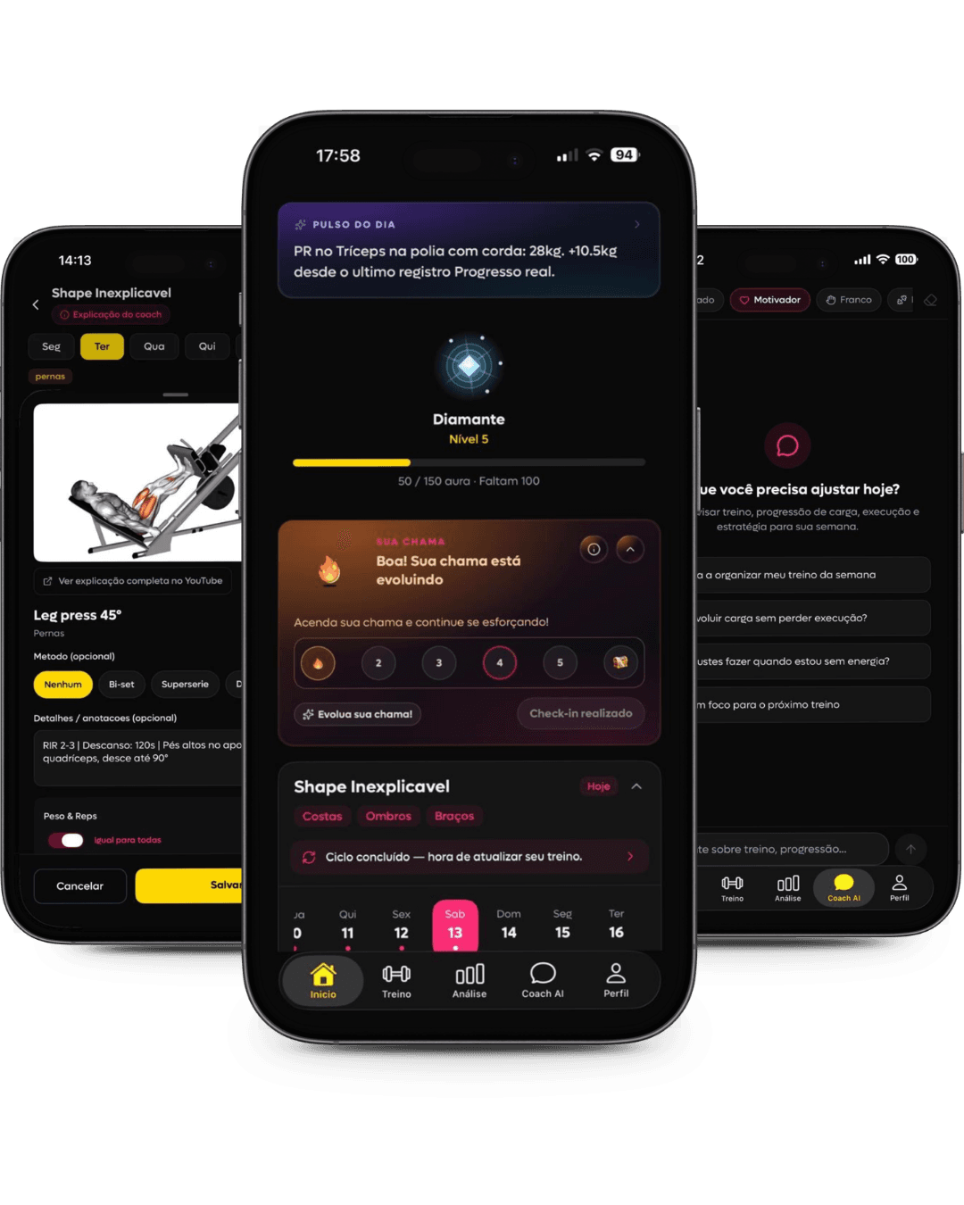 Telas atuais da SelfShapeAI no app